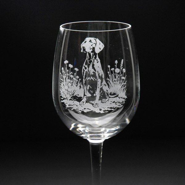 Glyptic Glass Art Weimaraner Dog Crystal Wine Glass - Hand Etched/Engraved Gift