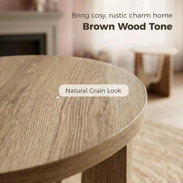 End Table Compact Round Side Table with Curved Legs in Coffee Wood Effect