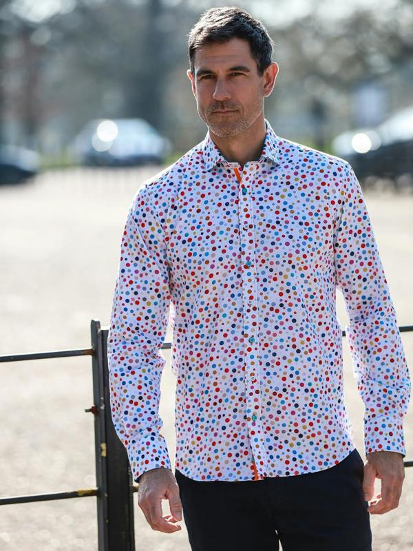 CLASSIC POLKA DOT MEN'S LONG SLEEVE SATIN COTTON SHIRT - Claudio Lugli Shirts