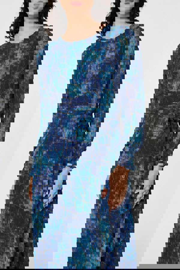 Navy | Printed Semi Sheer Tie Waist Maxi Dress
