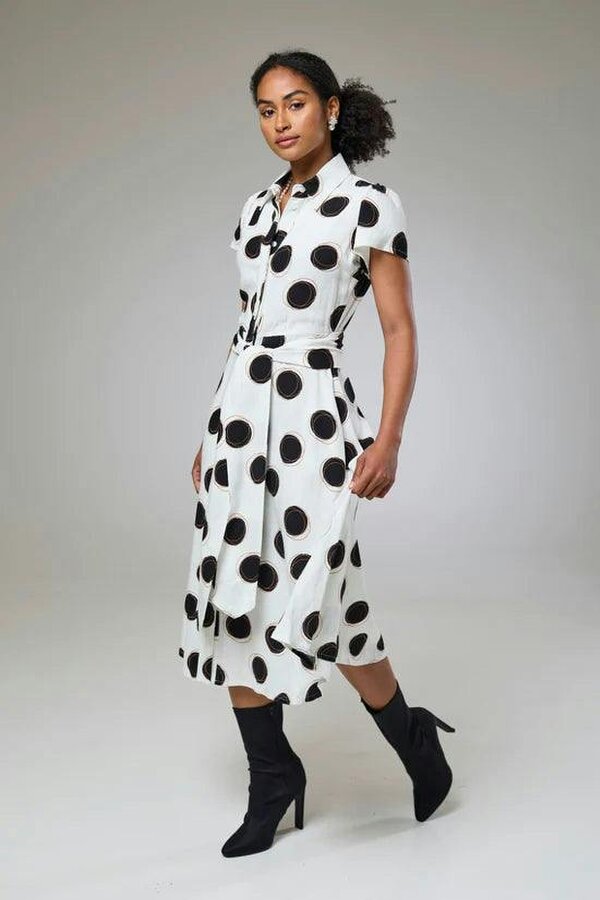 Lioness by TF Absolute Polka Dot Linen Short Sleeve Shirt Dress