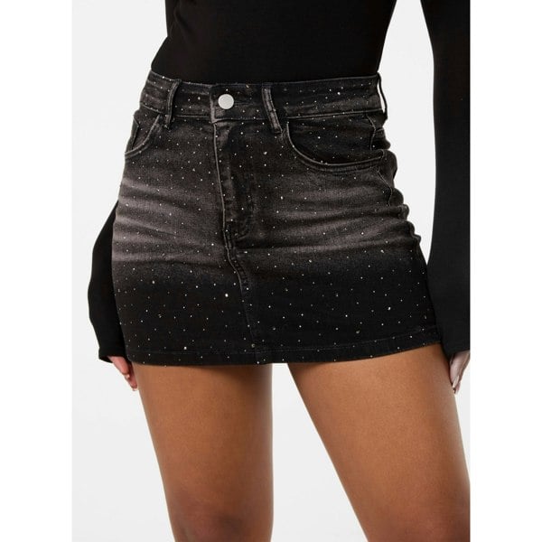 Pink Vanilla Rhinestone Ombre Denim Mini Skirt