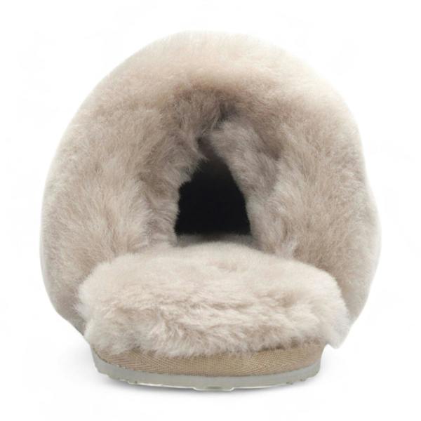 Infinity Leather Women's Sheepskin Slippers Taupe Warm Winter Fur Mule - Aurora