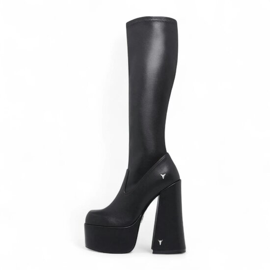 Windsorsmuth Survival - Women's Black Knee-High Platform Goth Heel Boots