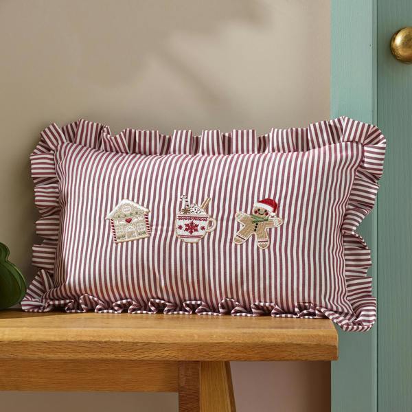 Catherine Lansfield Christmas Gingerbread Stripe Cushion Natural