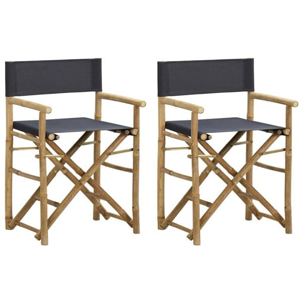 Berkfield Folding Director's Chairs 2 pcs Dark Grey Bamboo and Fabric