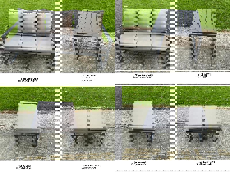 Fimous 13 Seater Aluminum Outdoor Garden Furniture Set with Adjustable Rising Dining Table, 4 Footstool & Side Table - Grey