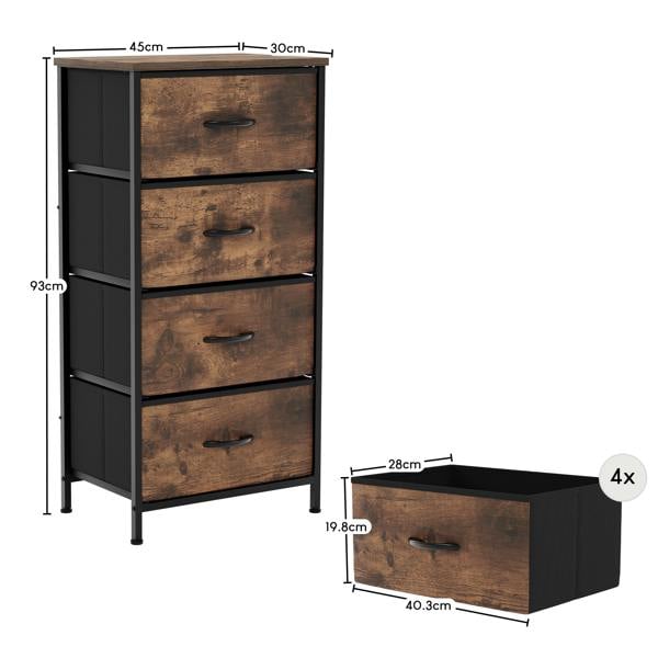 Vida Designs Chorley 4 Drawer Fabric Drawer Chest, Beige & Grey Wood
