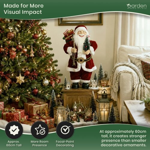 Santa Claus Christmas Figure with Presents & Tree – 60cm Ornament