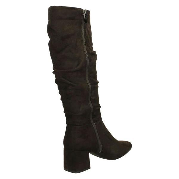 Spot On Ladies Spot On Rouched Mid Block Heel Knee High Boots F51242