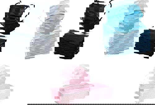 KAV 150 PCS 3 Ply Disposable Face Masks (50 Blue, 50 Black & 50 Pink) High Filterability, Suitable For Sensitive Skin Breathable Face Mask