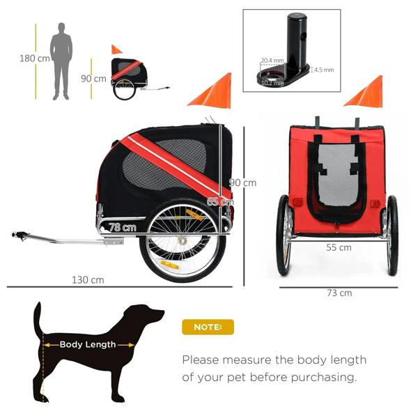 Red and black bicycle pet trailer with front, back, and side mesh panels
