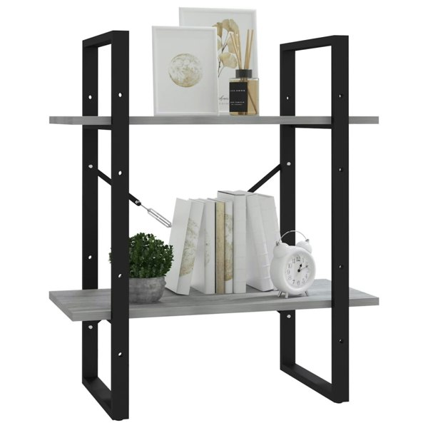 Berkfield 2-Tier Book Cabinet Grey Sonoma 60x30x70 cm Engineered Wood
