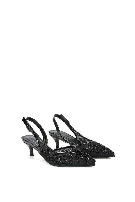 XY LONDON Embroidered Slingback Court Shoes With Kitten Heel