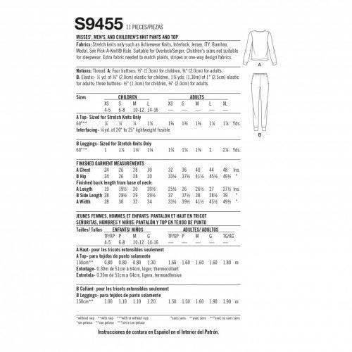 Simplicity Sewing Pattern 9455, Tops, Trousers, Pyjamas for Men, Women, Kids, A (XS - L / XS - XL) - Easy