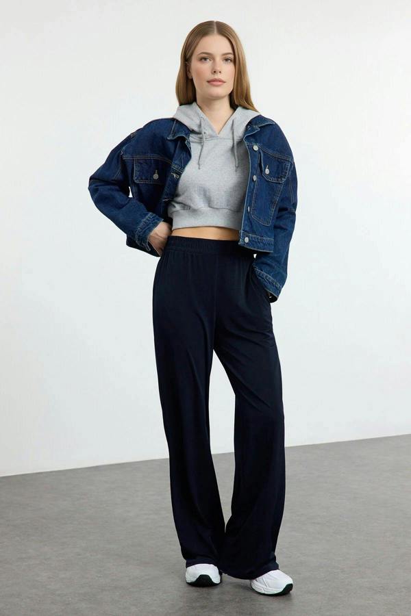 WOVCOR Relaxed Cut High Waist Flexible Trousers