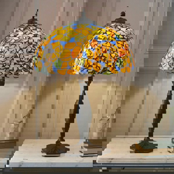 Medium Tiffany Glass Floral Table Lamp - Dark Bronze Finish - 60W E27 GLS LED Loops