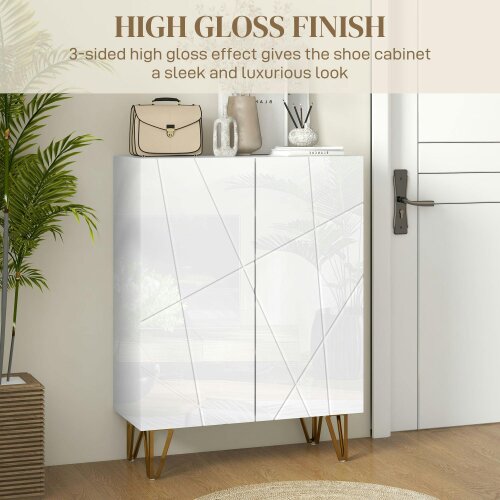 Wyld Haus Monola Wooden White Slim Shoe Cabinet Modern Geometric Pattern For 15 To 20 Pairs