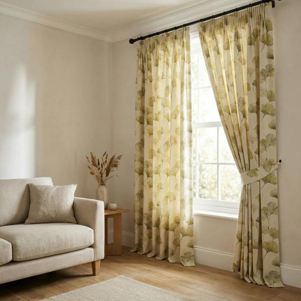 Camarillo made-to-measure curtains in Chartreuse, styled in a living room