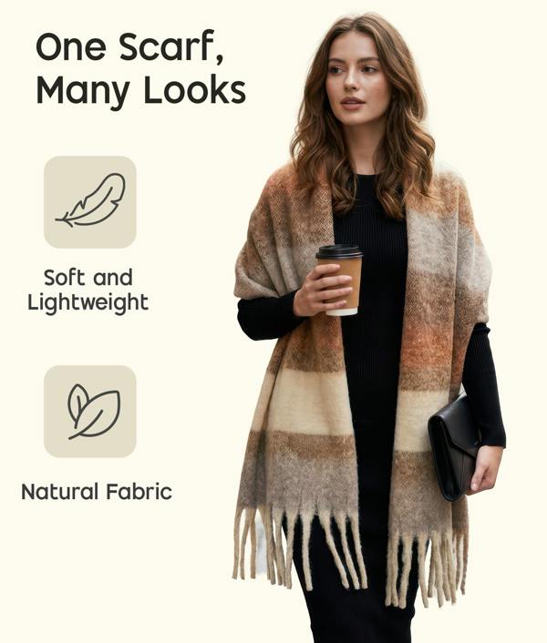 VIA MONTEN Women’s Faux Mohair Scarf, Oversized Winter Scarf Wrap, Soft Plush Long Shawl for Cold Weather Styling
