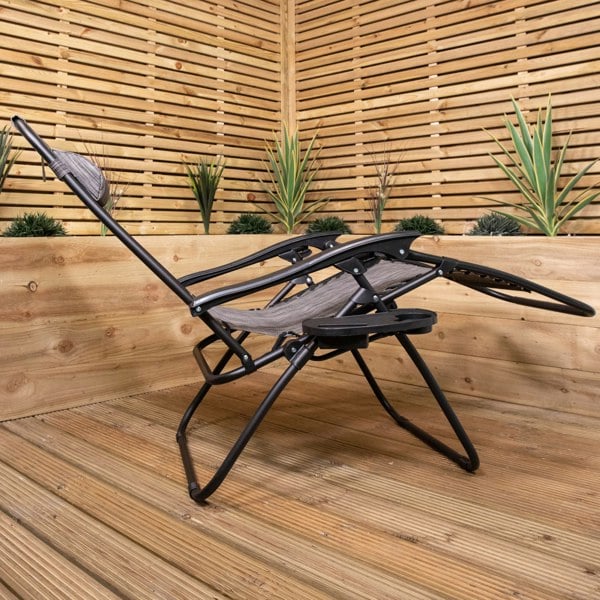 Samuel Alexander Set of 2 Multi Position Garden Zero Gravity Relaxer Chair Sun Lounger in Mixed Grey
