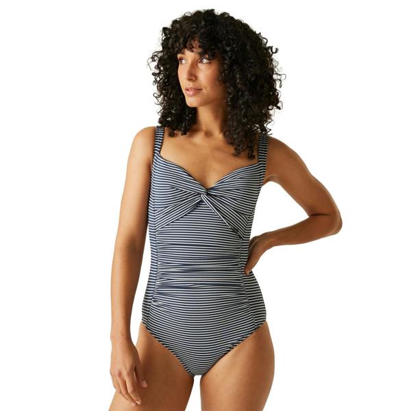 Regatta Womens/Ladies Stripe Seersucker Tummy Control One Piece Swimsuit - Navy/White - 