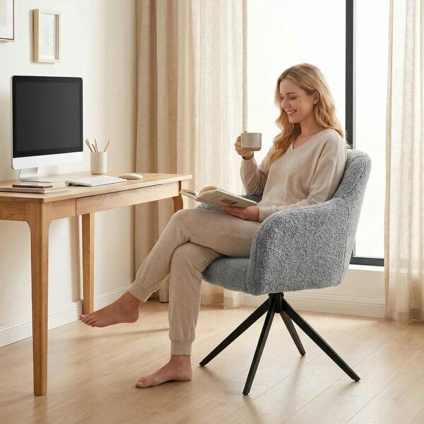 Bobobiy 360 Degree Swivel Accent Chair, Teddy Fleece Armchair, Grey