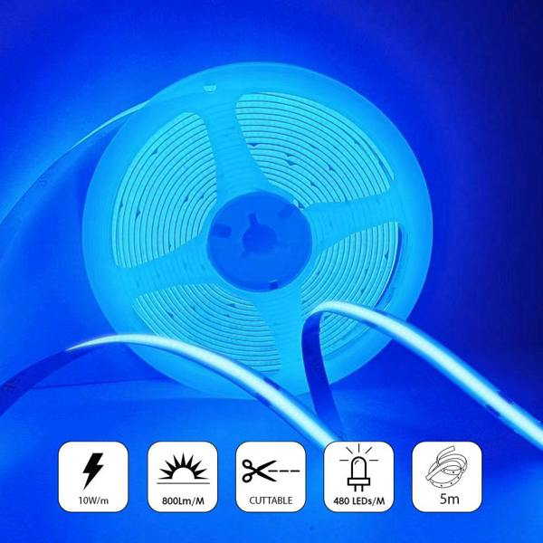 ENER-J 5m LED COB Strip 480L/M 24V, Blue with RF Dimmer and 12W/M Plug & Play Power Supply