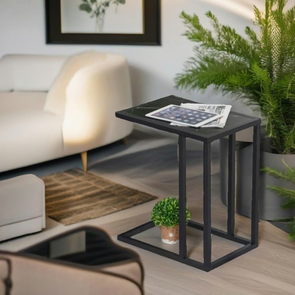 Rafaelo Mobilia Industrial C Shaped Side Table Marble Effect