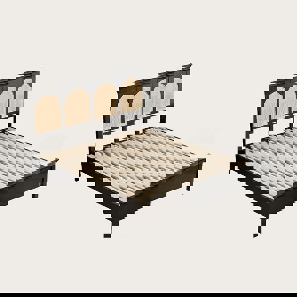 Rosemary Double Bed / King Size / Super King Size, Black Wood With Rattan-Rit Concept-Rit Concept