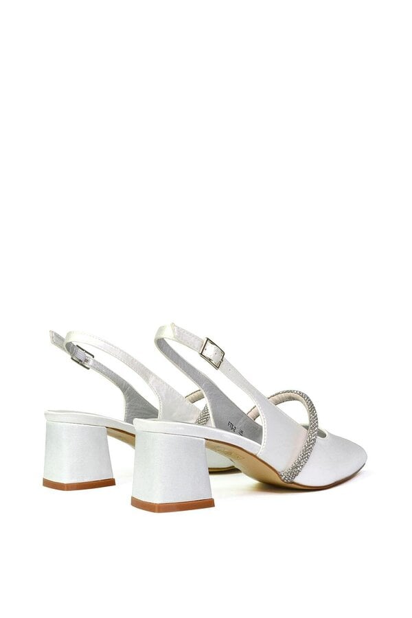 XY LONDON Slingback Strappy Pointed Toe Diamante Mid Block Heels