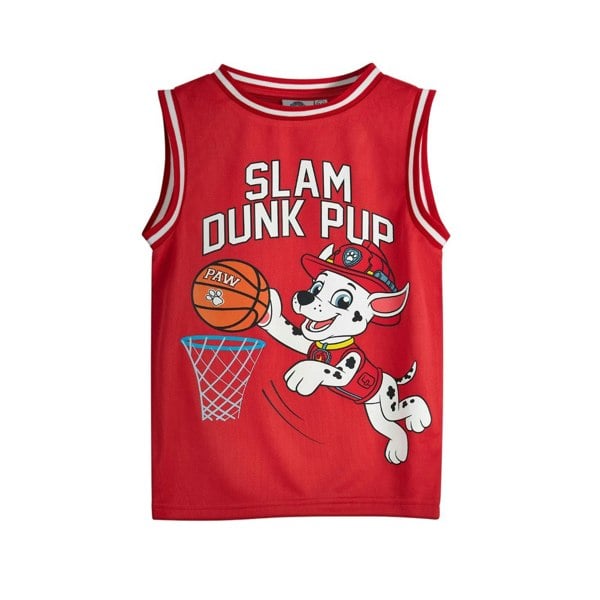 Paw Patrol Boys Slam Dunk Pup Marshall Basketball Jersey Vest Top - Red