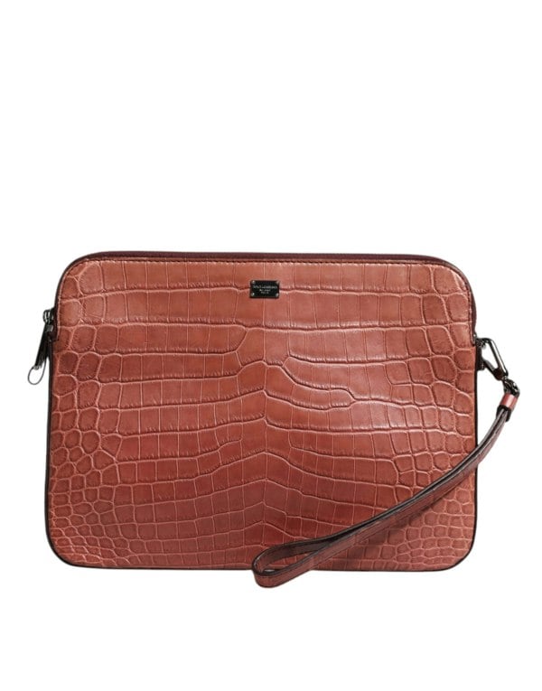 Luxurious Croc Leather Briefcase with Logo Plaque