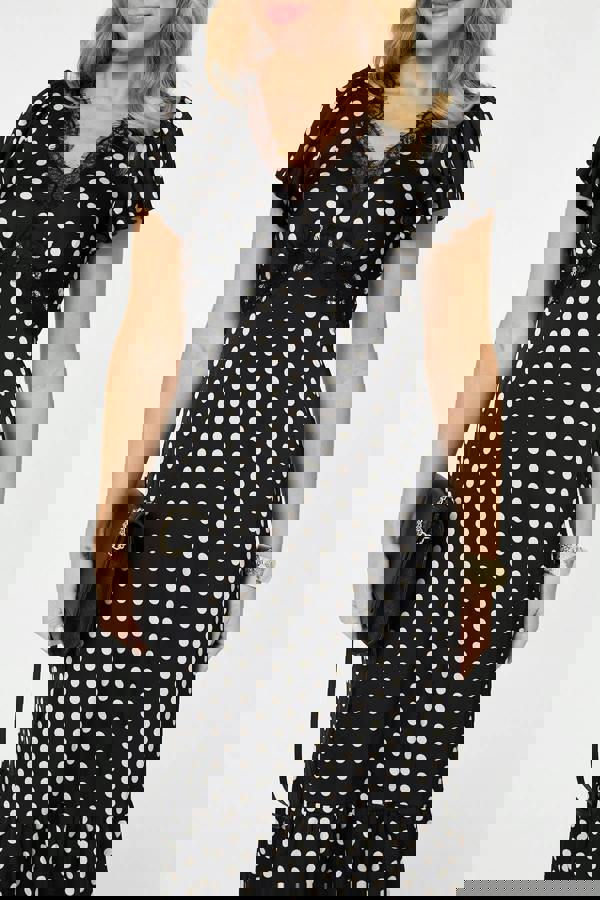 Black | Polka Dot Lace Trim Empire Midi Dress