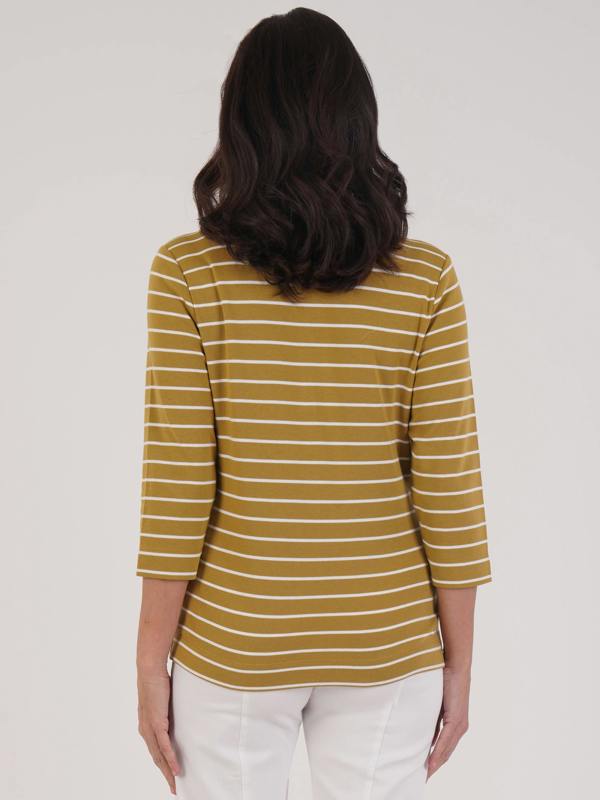 PennyPlain Notch Neck Stripe Top - Apple/ivory
