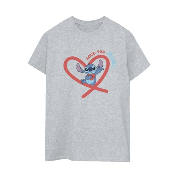 Disney Womens/Ladies Lilo & Stitch Love You Mum Cotton Boyfriend T-Shirt - Sports Grey