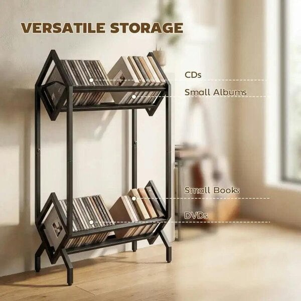 Bobobiy 50 CD Storage Rack, 2-Tier Metal CD Storage Unit, Free Standing, Easy to Assemble, Black