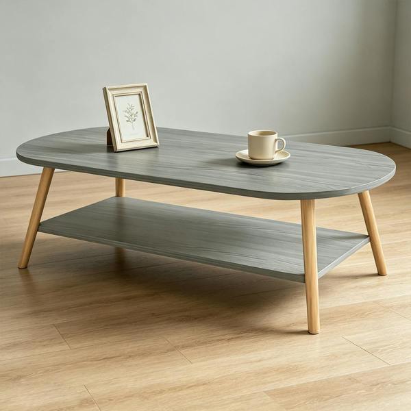 Havendro Grey Modern Double-Layer Coffee Table Space-Saving Living Room Side Table Easy to Assemble