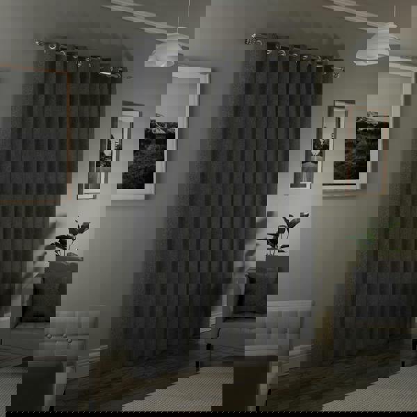 Enhanced Living Grey Textured Basketweave 100% Blackout Curtains - Thermal/Energy Saving Pair with Eyelets For Living Room & Bedrooms