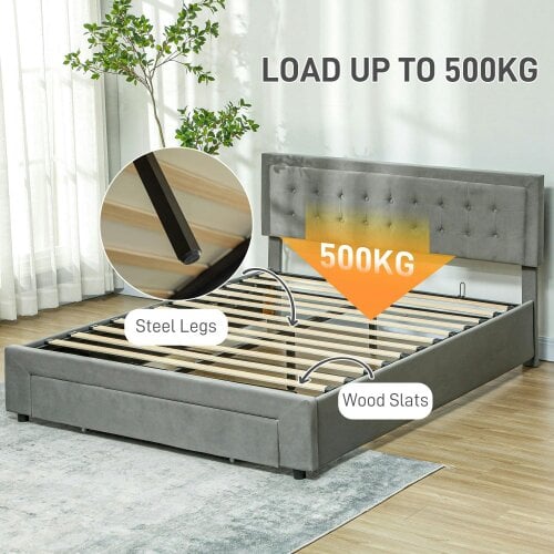 Wyld Haus Dineno 5FT Grey King Size Ottoman Bed Frame With Built In Front Divan Storage Drawer