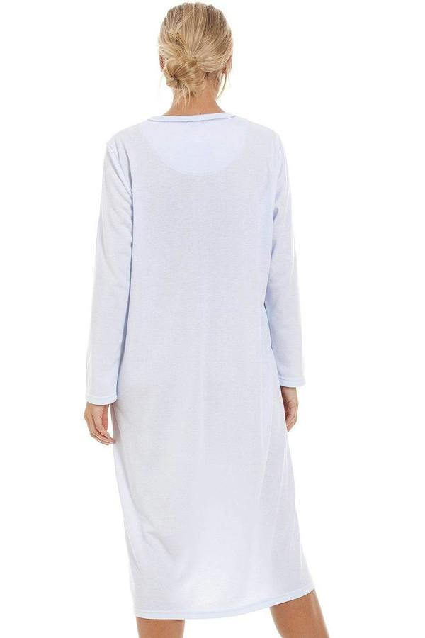 Camille Women's Light Blue Long Sleeve Nightdress with Embroidery & Buttons