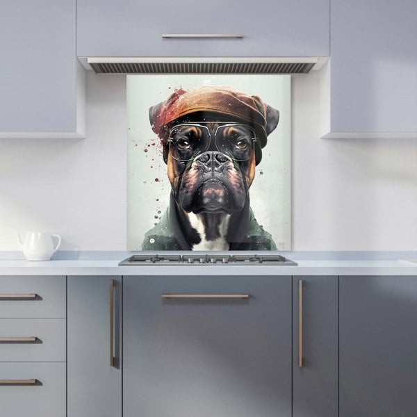 Warren Reed - Designer Boxer Dog With Hat Splashart Kitchen Splashback