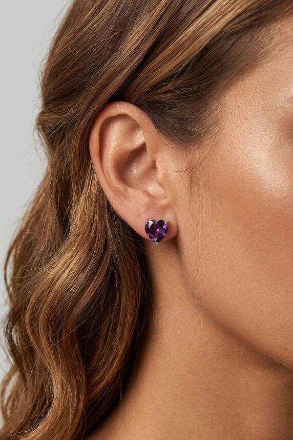Latelita Amore Heart Amethyst Stud Earrings Silver