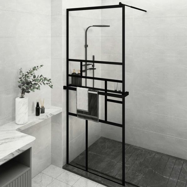Berkfield Walk-in Shower Wall with Shelf Black 80x195 cm ESG Glass&Aluminium