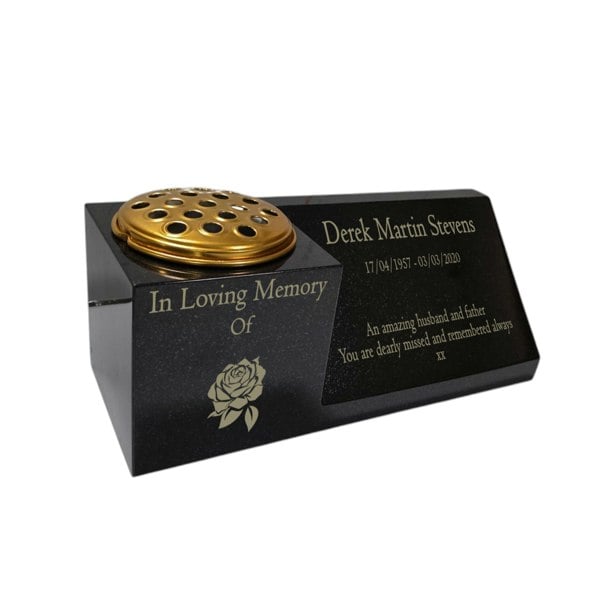 Memorials Direct Granite Memorial Vase and Plaque Combination, Solid Granite, 16x6x6inchs, 20KG, Includes Flower Pot Insert