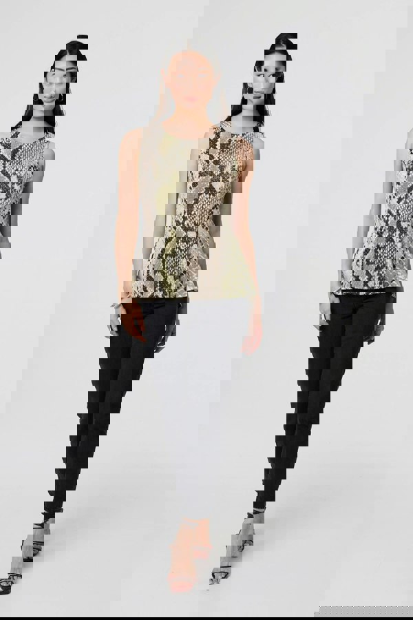 Green | Snake Print Sleeveless Curve Hem Top
