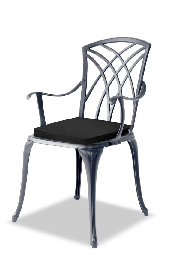 Centurion Supports OSHOWA Luxurious Garden and Patio Table and 2 Large Chairs with Armrests Cast Aluminium Bistro Set - Grey with Black Cushions