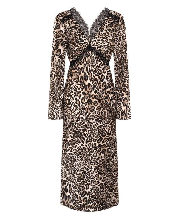Animal Printed Long Sleeve Lace Midi Dress