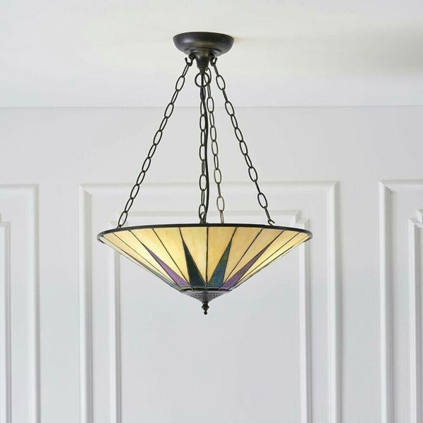 Tiffany Glass Hanging Ceiling Pendant Light Dark Bronze 3 Lamp Shade i00096 Loops
