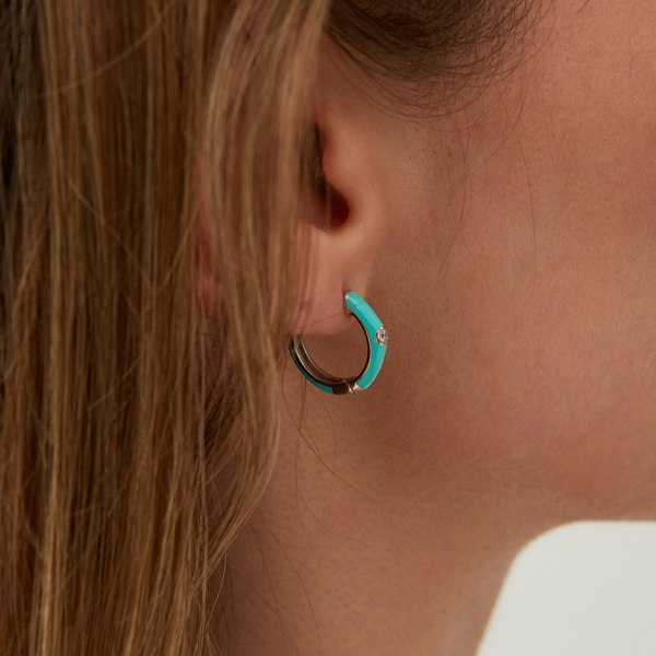 Spero London Turquoise Enamelled Jewelled Sterling Silver Hoops